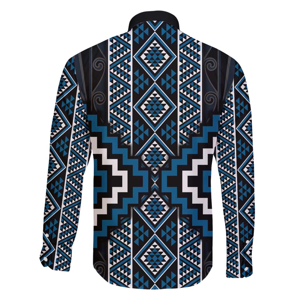 Azure Tukutuku Pattern Aotearoa Family Matching Summer Maxi Dress and Hawaiian Shirt Niho Taniwha and Puhoro Motifs LT7 - Polynesian Pride
