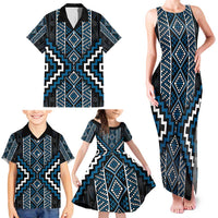 Azure Tukutuku Pattern Aotearoa Family Matching Tank Maxi Dress and Hawaiian Shirt Niho Taniwha and Puhoro Motifs LT7 - Polynesian Pride