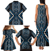 Azure Tukutuku Pattern Aotearoa Family Matching Tank Maxi Dress and Hawaiian Shirt Niho Taniwha and Puhoro Motifs LT7 - Polynesian Pride