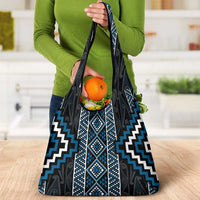Azure Tukutuku Pattern Aotearoa Grocery Bag Niho Taniwha and Puhoro Motifs