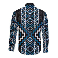 Azure Tukutuku Pattern Aotearoa Long Sleeve Button Shirt Niho Taniwha and Puhoro Motifs