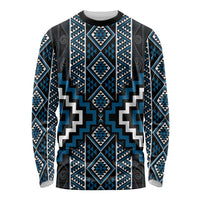 Azure Tukutuku Pattern Aotearoa Long Sleeve Shirt Niho Taniwha and Puhoro Motifs