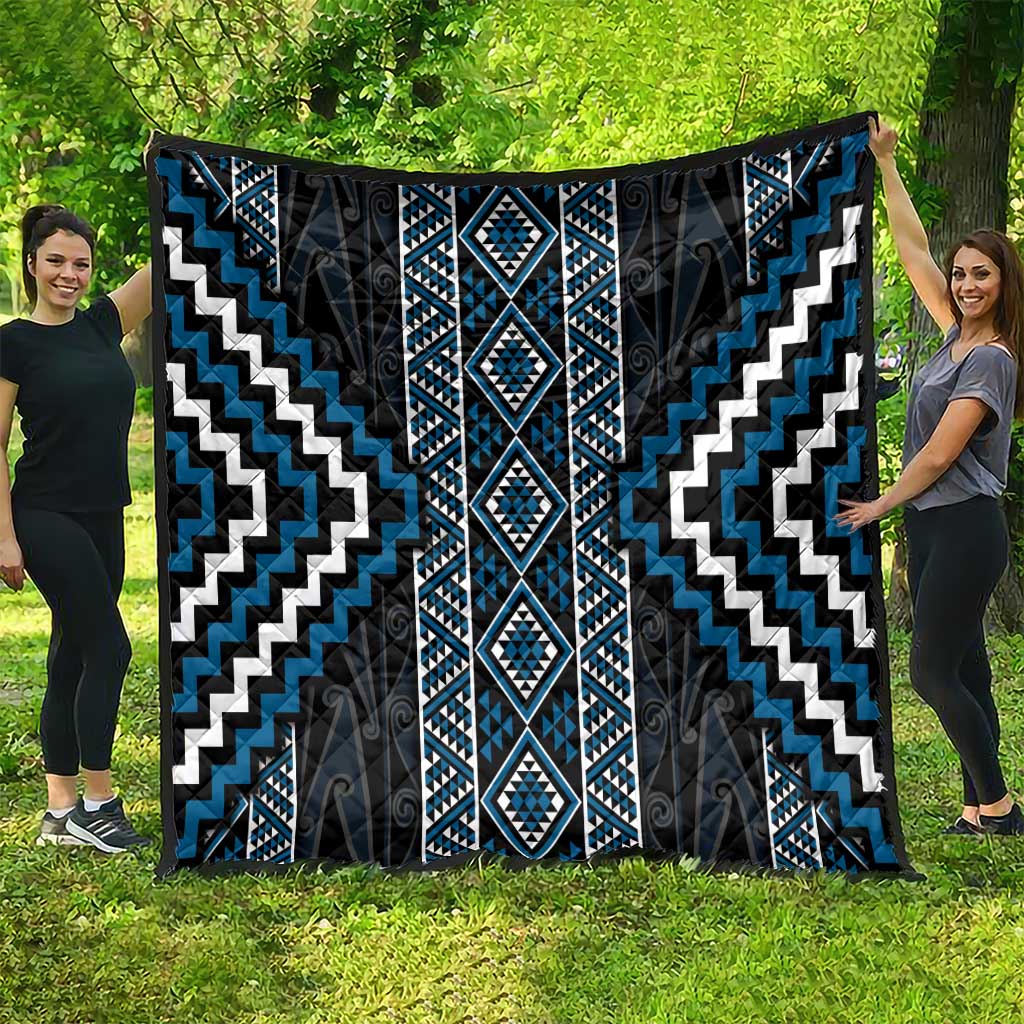 Azure Tukutuku Pattern Aotearoa Quilt Niho Taniwha and Puhoro Motifs