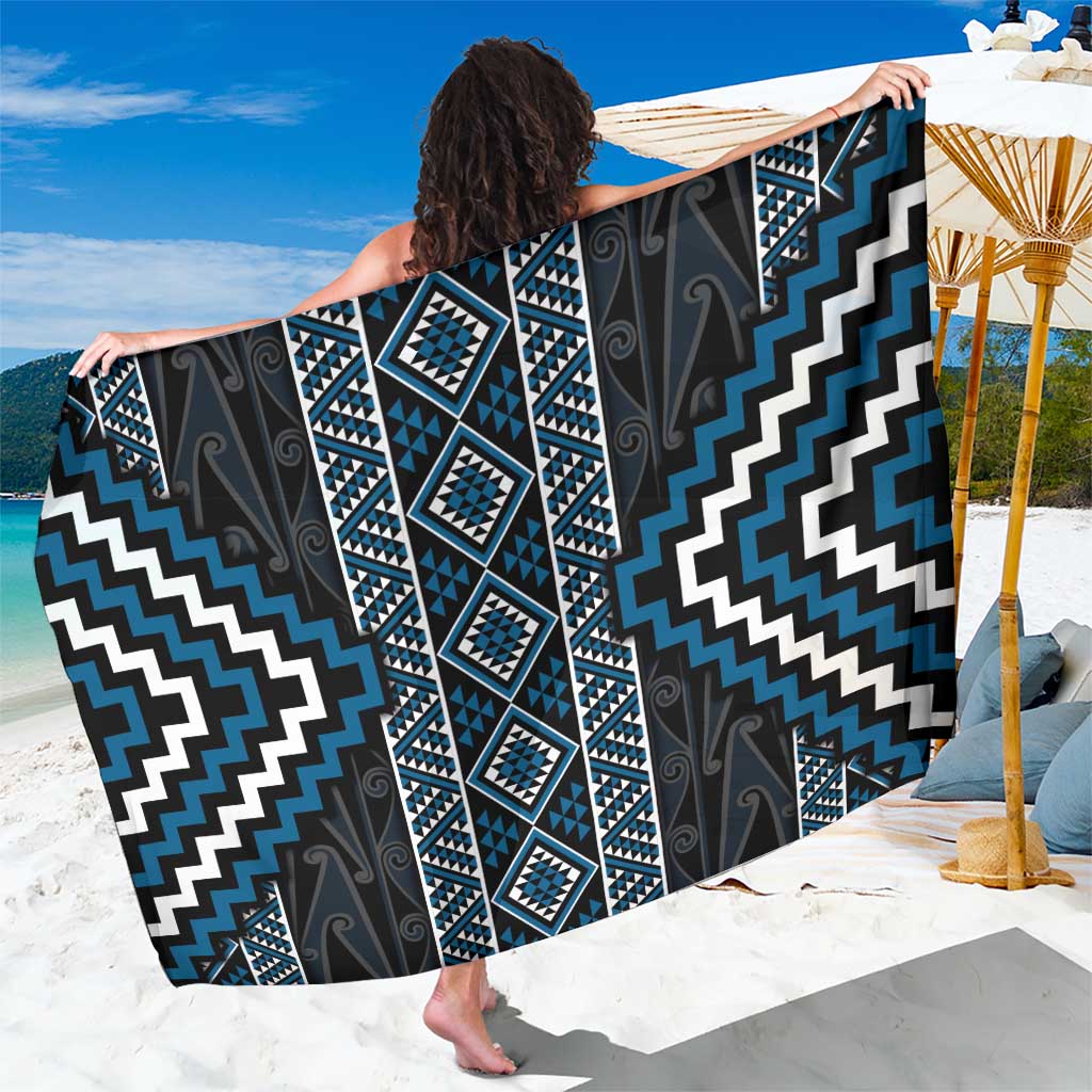 Azure Tukutuku Pattern Aotearoa Sarong Niho Taniwha and Puhoro Motifs LT7 One Size 44 x 66 inches Blue - Polynesian Pride