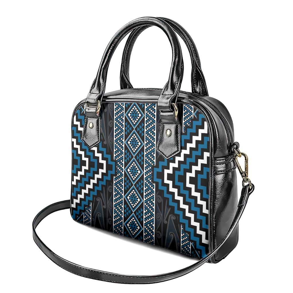 Azure Tukutuku Pattern Aotearoa Shoulder Handbag Niho Taniwha and Puhoro Motifs LT7 - Polynesian Pride