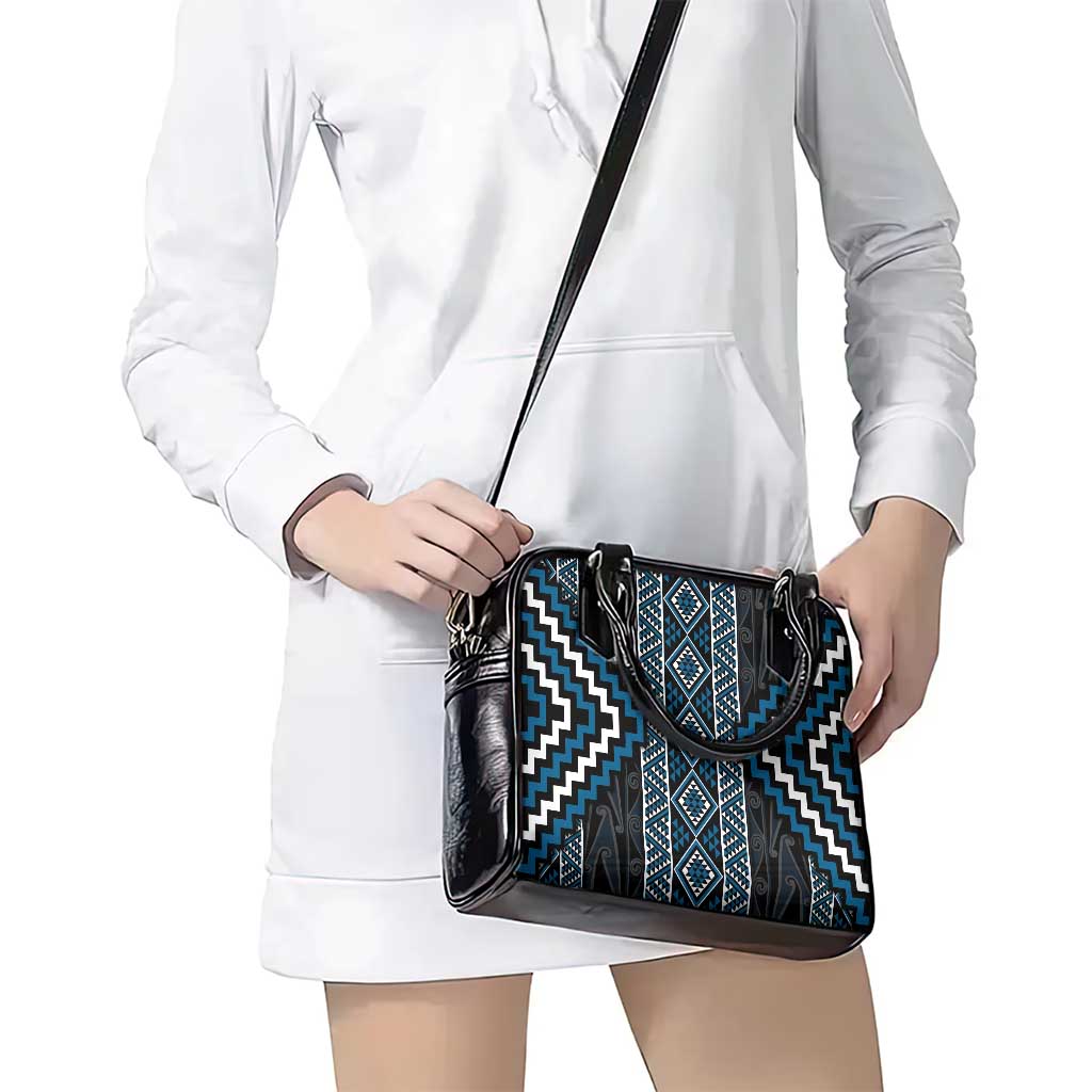 Azure Tukutuku Pattern Aotearoa Shoulder Handbag Niho Taniwha and Puhoro Motifs LT7 - Polynesian Pride