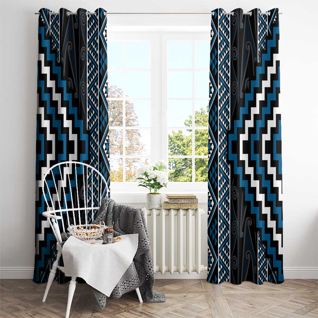 Azure Tukutuku Pattern Aotearoa Window Curtain Niho Taniwha and Puhoro Motifs