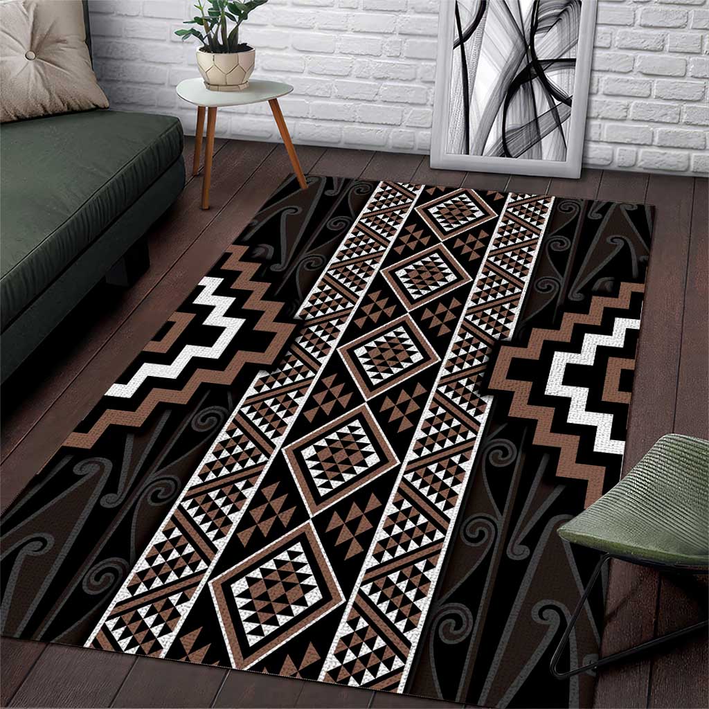 Classic Tukutuku Pattern Aotearoa Area Rug Niho Taniwha and Puhoro Motifs LT7 Brown - Polynesian Pride