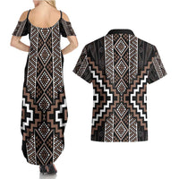 Classic Tukutuku Pattern Aotearoa Couples Matching Summer Maxi Dress and Hawaiian Shirt Niho Taniwha and Puhoro Motifs LT7 - Polynesian Pride
