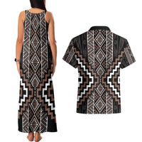 Classic Tukutuku Pattern Aotearoa Couples Matching Tank Maxi Dress and Hawaiian Shirt Niho Taniwha and Puhoro Motifs LT7 - Polynesian Pride