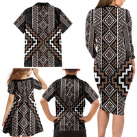 Classic Tukutuku Pattern Aotearoa Family Matching Long Sleeve Bodycon Dress and Hawaiian Shirt Niho Taniwha and Puhoro Motifs LT7 - Polynesian Pride