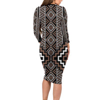 Classic Tukutuku Pattern Aotearoa Family Matching Long Sleeve Bodycon Dress and Hawaiian Shirt Niho Taniwha and Puhoro Motifs LT7 - Polynesian Pride