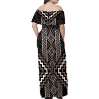 Classic Tukutuku Pattern Aotearoa Family Matching Off Shoulder Maxi Dress and Hawaiian Shirt Niho Taniwha and Puhoro Motifs LT7 - Polynesian Pride