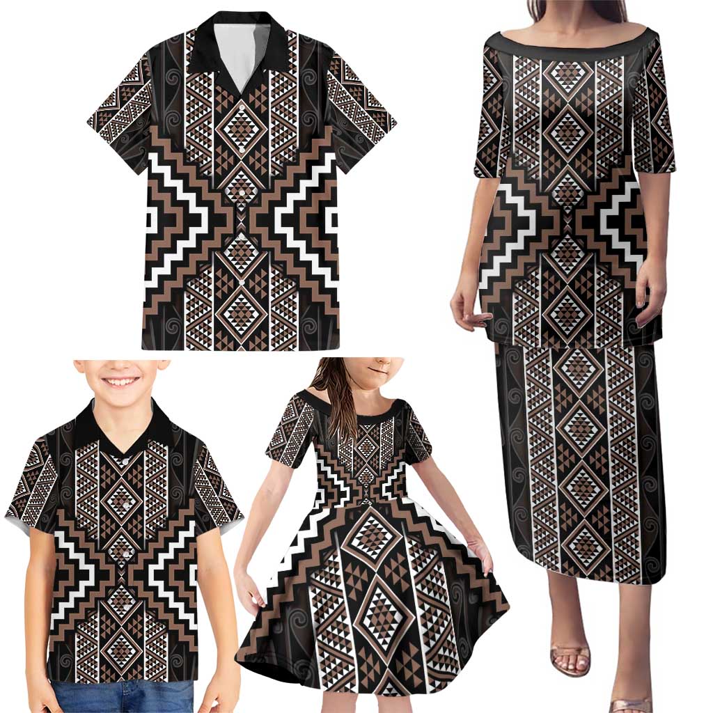 Classic Tukutuku Pattern Aotearoa Family Matching Puletasi and Hawaiian Shirt Niho Taniwha and Puhoro Motifs LT7 - Polynesian Pride