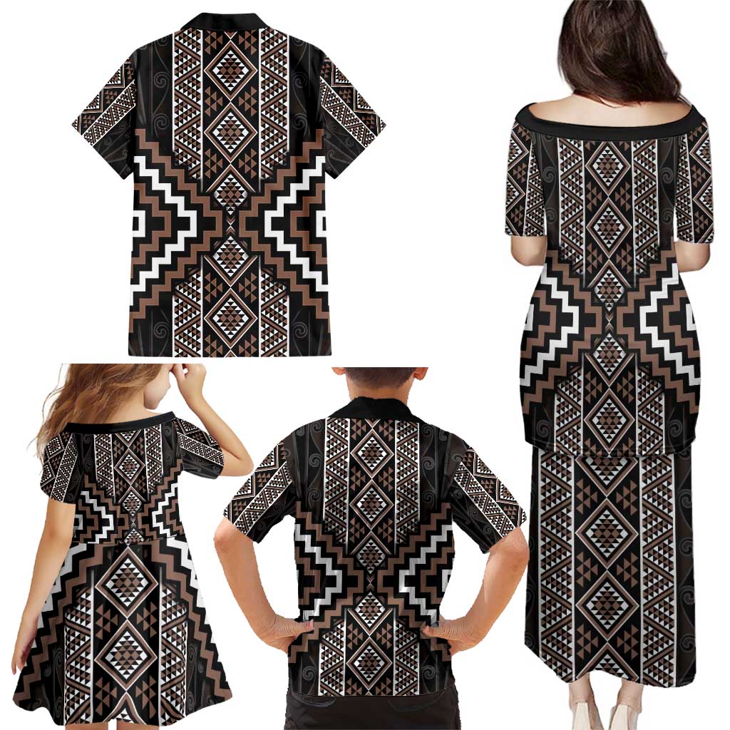 Classic Tukutuku Pattern Aotearoa Family Matching Puletasi and Hawaiian Shirt Niho Taniwha and Puhoro Motifs LT7 - Polynesian Pride
