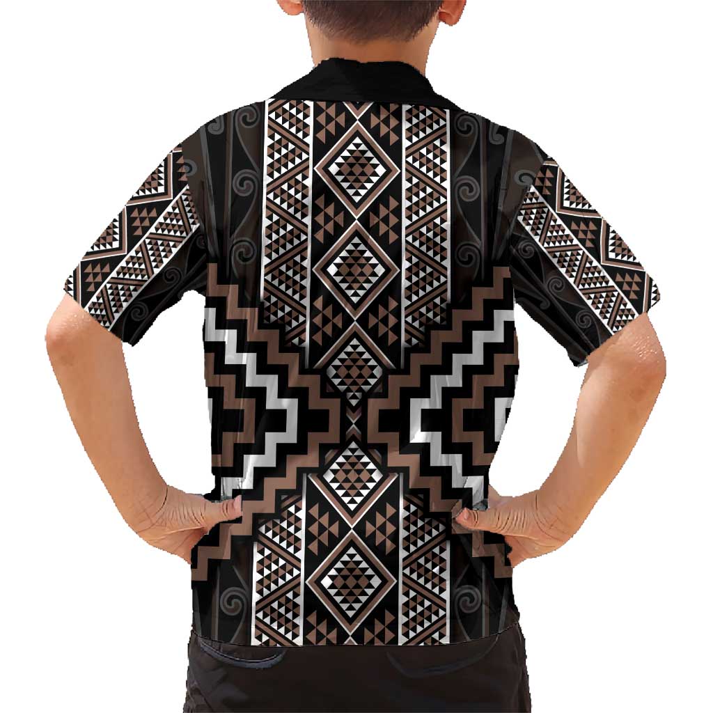 Classic Tukutuku Pattern Aotearoa Family Matching Short Sleeve Bodycon Dress and Hawaiian Shirt Niho Taniwha and Puhoro Motifs LT7 - Polynesian Pride
