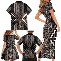 Classic Tukutuku Pattern Aotearoa Family Matching Short Sleeve Bodycon Dress and Hawaiian Shirt Niho Taniwha and Puhoro Motifs LT7 - Polynesian Pride