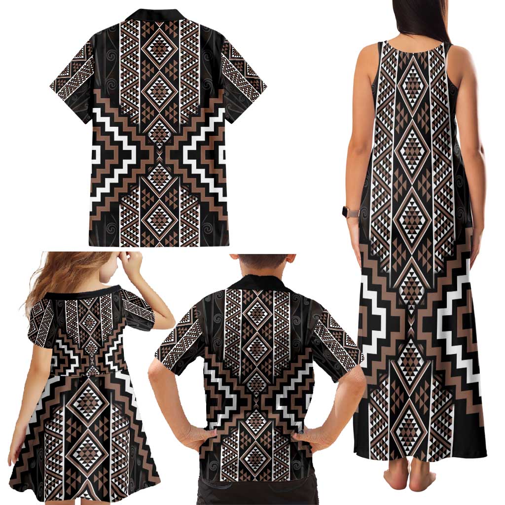 Classic Tukutuku Pattern Aotearoa Family Matching Tank Maxi Dress and Hawaiian Shirt Niho Taniwha and Puhoro Motifs LT7 - Polynesian Pride