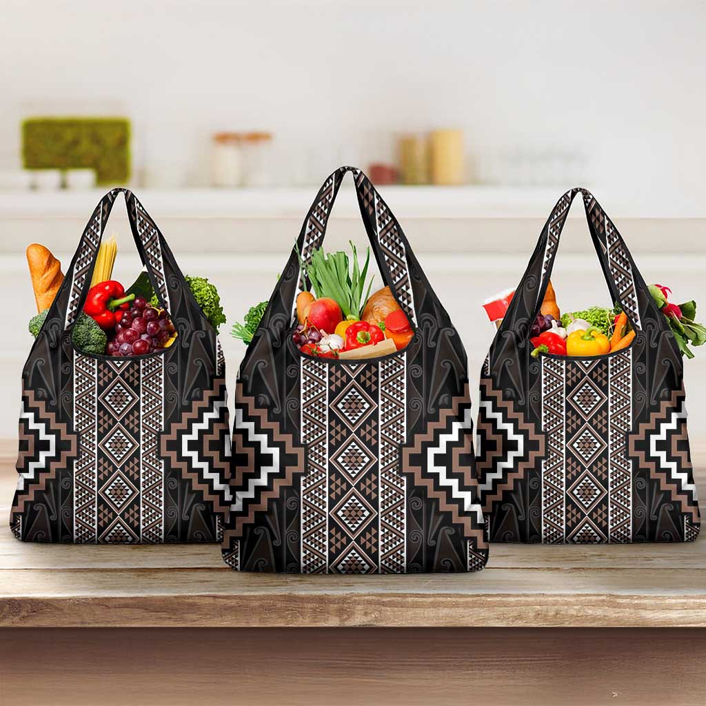 Classic Tukutuku Pattern Aotearoa Grocery Bag Niho Taniwha and Puhoro Motifs