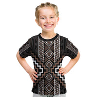 Classic Tukutuku Pattern Aotearoa Kid T Shirt Niho Taniwha and Puhoro Motifs