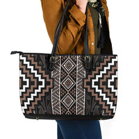 Classic Tukutuku Pattern Aotearoa Leather Tote Bag Niho Taniwha and Puhoro Motifs