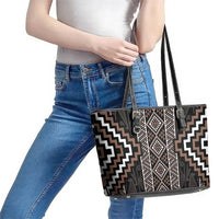 Classic Tukutuku Pattern Aotearoa Leather Tote Bag Niho Taniwha and Puhoro Motifs