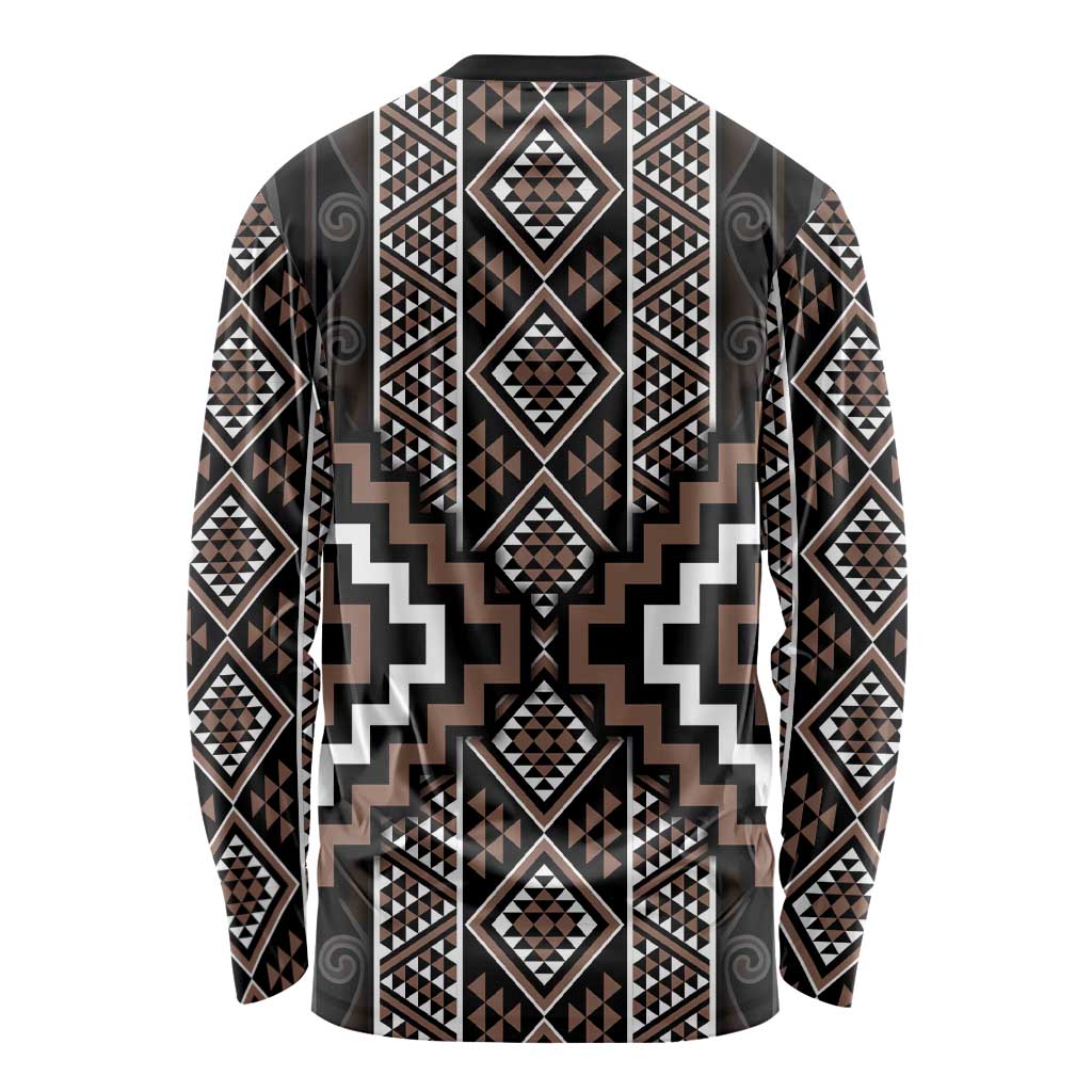Classic Tukutuku Pattern Aotearoa Long Sleeve Shirt Niho Taniwha and Puhoro Motifs