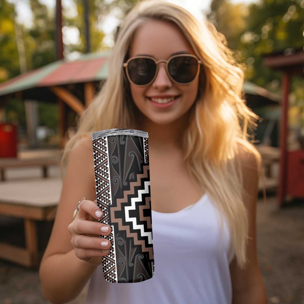 Classic Tukutuku Pattern Aotearoa Skinny Tumbler Niho Taniwha and Puhoro Motifs