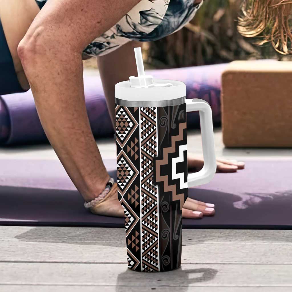 Classic Tukutuku Pattern Aotearoa Tumbler With Handle Niho Taniwha and Puhoro Motifs