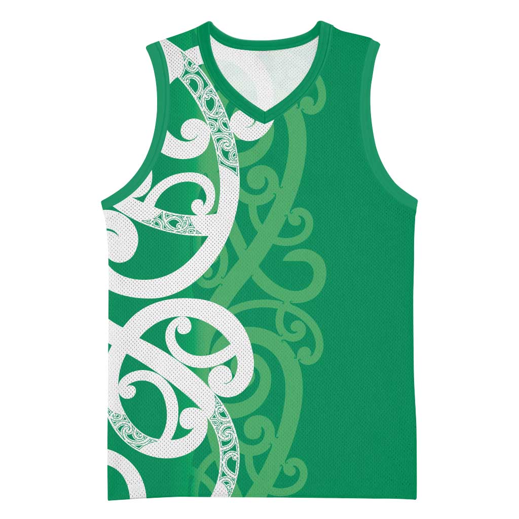 Pounamu Green Maori Basketball Jersey Koru Kowhaiwhai - Polynesian Pride