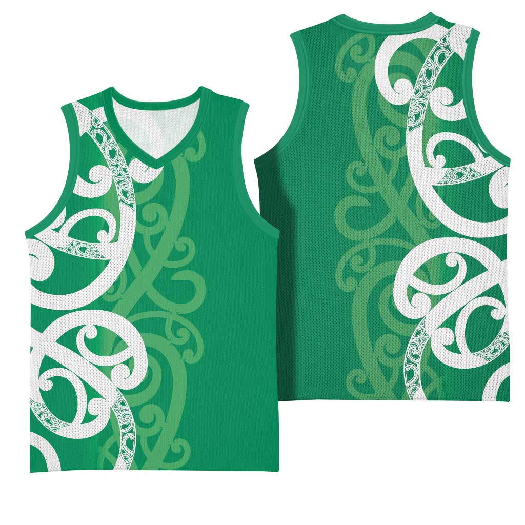 Pounamu Green Maori Basketball Jersey Koru Kowhaiwhai - Polynesian Pride