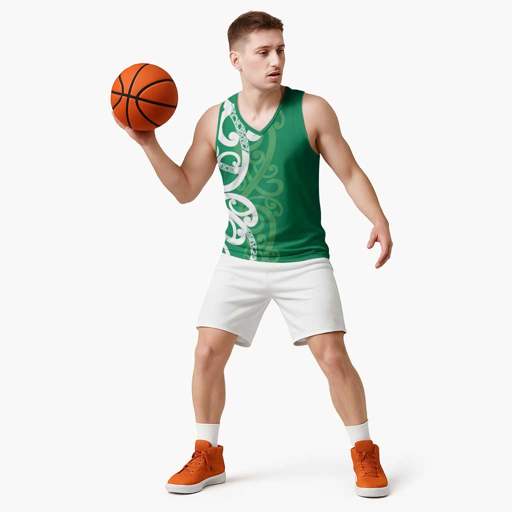Pounamu Green Maori Basketball Jersey Koru Kowhaiwhai - Polynesian Pride