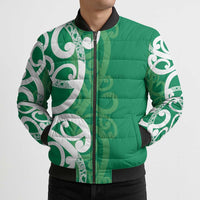 Pounamu Green Maori Bomber Puffer Jacket Koru Kowhaiwhai - Polynesian Pride