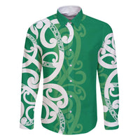 Pounamu Green Maori Family Matching Long Sleeve Bodycon Dress and Hawaiian Shirt Koru Kowhaiwhai LT7 Dad's Shirt - Long Sleeve Green - Polynesian Pride