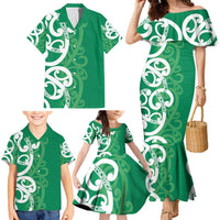 Pounamu Green Maori Family Matching Mermaid Dress and Hawaiian Shirt Koru Kowhaiwhai LT7 - Polynesian Pride