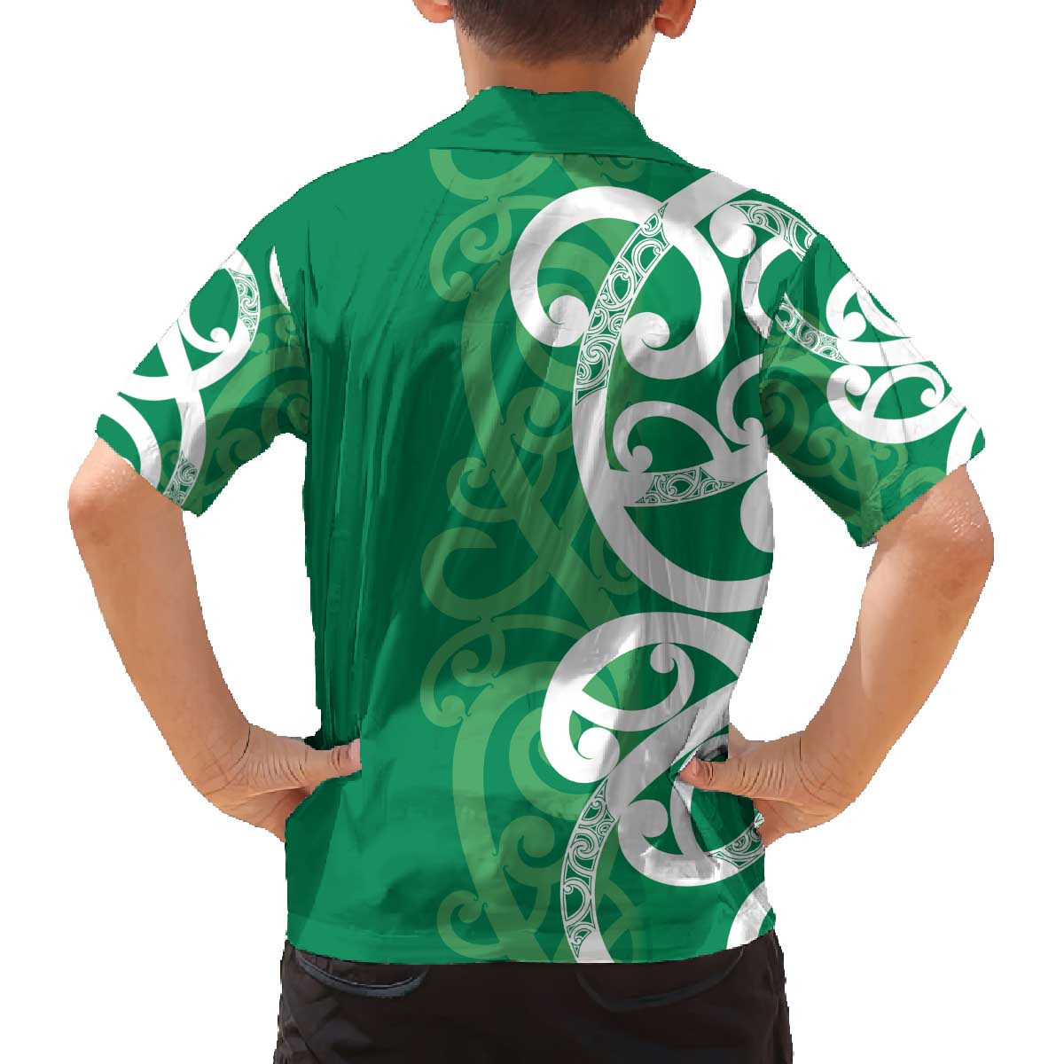 Pounamu Green Maori Family Matching Off The Shoulder Long Sleeve Dress and Hawaiian Shirt Koru Kowhaiwhai LT7 - Polynesian Pride
