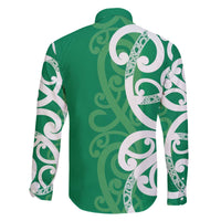 Pounamu Green Maori Family Matching Off The Shoulder Long Sleeve Dress and Hawaiian Shirt Koru Kowhaiwhai LT7 - Polynesian Pride