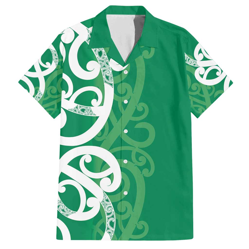 Pounamu Green Maori Family Matching Off Shoulder Maxi Dress and Hawaiian Shirt Koru Kowhaiwhai LT7 Dad's Shirt - Short Sleeve Green - Polynesian Pride