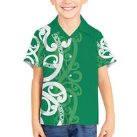 Pounamu Green Maori Family Matching Off Shoulder Short Dress and Hawaiian Shirt Koru Kowhaiwhai LT7 Son's Shirt Green - Polynesian Pride