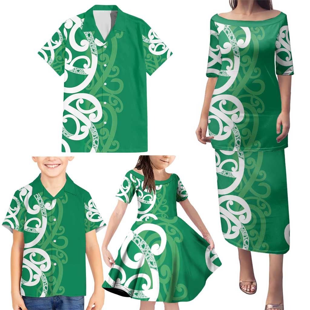 Pounamu Green Maori Family Matching Puletasi and Hawaiian Shirt Koru Kowhaiwhai LT7 - Polynesian Pride