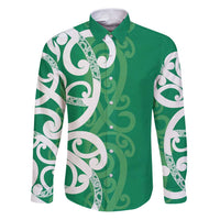 Pounamu Green Maori Family Matching Puletasi and Hawaiian Shirt Koru Kowhaiwhai LT7 Dad's Shirt - Long Sleeve Green - Polynesian Pride