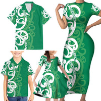 Pounamu Green Maori Family Matching Short Sleeve Bodycon Dress and Hawaiian Shirt Koru Kowhaiwhai LT7 - Polynesian Pride