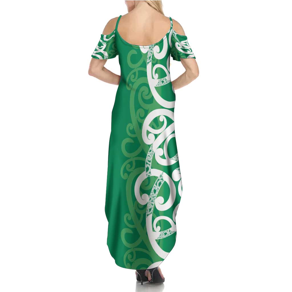 Pounamu Green Maori Family Matching Summer Maxi Dress and Hawaiian Shirt Koru Kowhaiwhai LT7 - Polynesian Pride