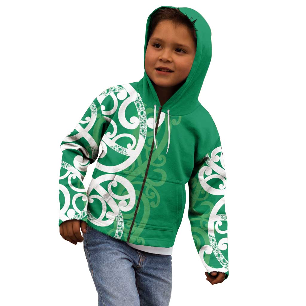 Pounamu Green Maori Kid Hoodie Koru Kowhaiwhai - Polynesian Pride