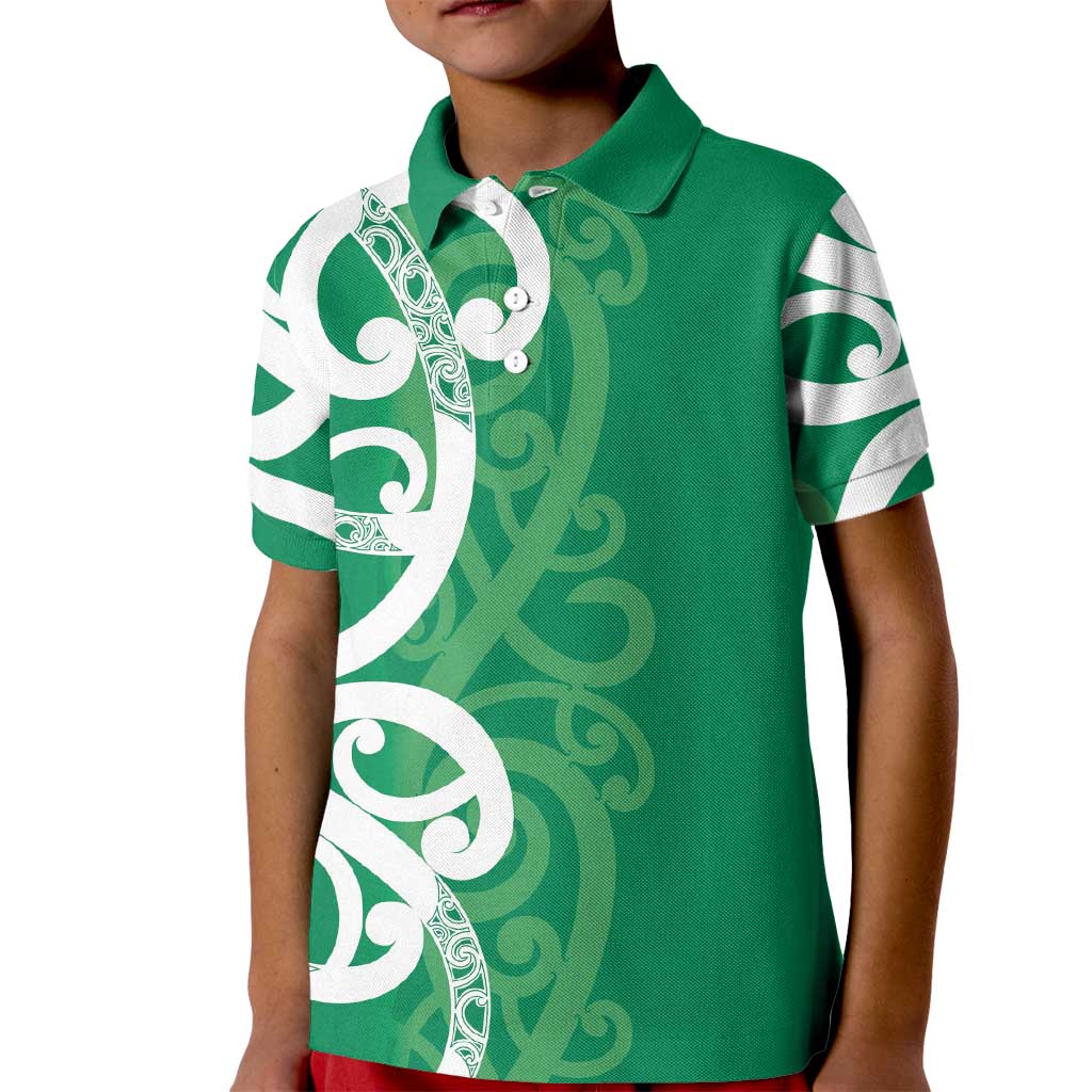 Pounamu Green Maori Kid Polo Shirt Koru Kowhaiwhai - Polynesian Pride
