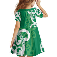 Pounamu Green Maori Kid Short Sleeve Dress Koru Kowhaiwhai - Polynesian Pride