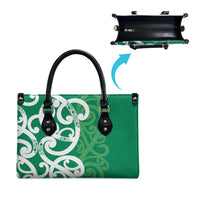 Pounamu Green Maori Leather Bag Koru Kowhaiwhai - Polynesian Pride