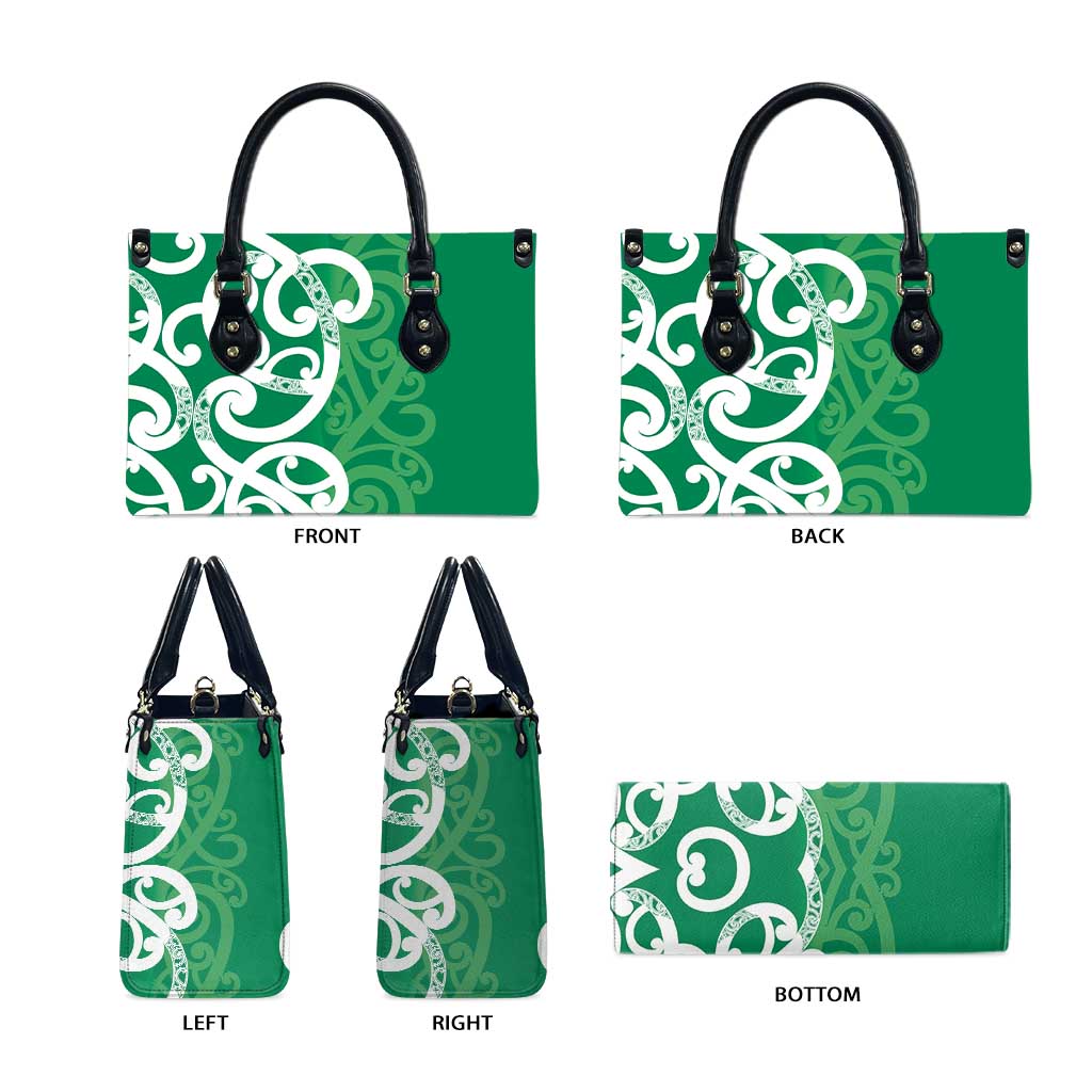 Pounamu Green Maori Leather Bag Koru Kowhaiwhai - Polynesian Pride