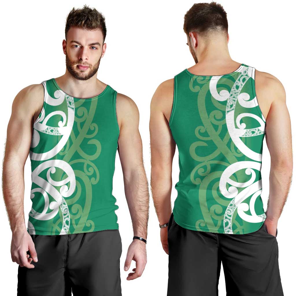 Pounamu Green Maori Men Tank Top Koru Kowhaiwhai - Polynesian Pride