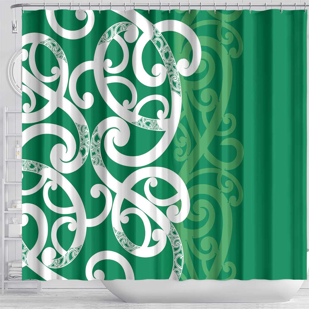 Pounamu Green Maori Shower Curtain Koru Kowhaiwhai - Polynesian Pride